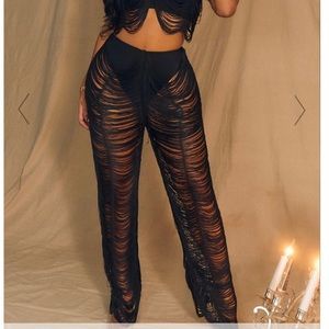 PRETTY LITTLE THING fringe pants black size 14